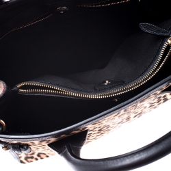 Pre Owned Burberry Brown/Black Leopard Print Calfhair and Leather Medium Banner Tote