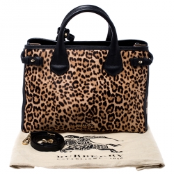 Pre Owned Burberry Brown/Black Leopard Print Calfhair and Leather Medium Banner Tote