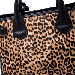 Pre Owned Burberry Brown/Black Leopard Print Calfhair and Leather Medium Banner Tote