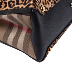 Pre Owned Burberry Brown/Black Leopard Print Calfhair and Leather Medium Banner Tote