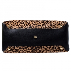 Pre Owned Burberry Brown/Black Leopard Print Calfhair and Leather Medium Banner Tote