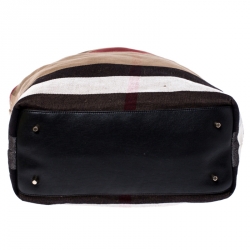 Pre Owned Burberry Beige/Black House Check Canvas and Leather with Shearling Lining Tote