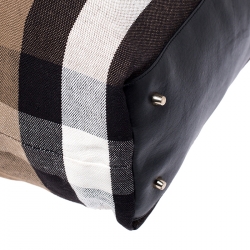 Pre Owned Burberry Beige/Black House Check Canvas and Leather with Shearling Lining Tote