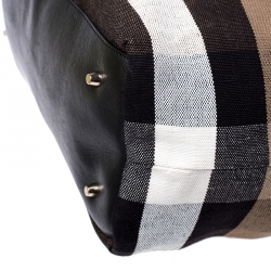 Pre Owned Burberry Beige/Black House Check Canvas and Leather with Shearling Lining Tote