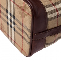 Pre Owned Burberry Beige/Brown Haymarket Check Canvas and Leather Drawstring Bucket Bag