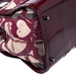 Pre Owned Burberry Red House Check Coated Canvas and Patent Leather Hearts Pilgrim Satchel