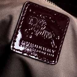 Pre Owned Burberry Beige/Maroon Nova Check Coated Canvas and Patent Leather Drawstring Hobo