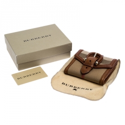 Pre Owned Burberry Brown/Beige Nova Check Canvas and Leather Buckle Compact Wallet