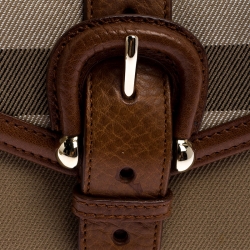 Pre Owned Burberry Brown/Beige Nova Check Canvas and Leather Buckle Compact Wallet