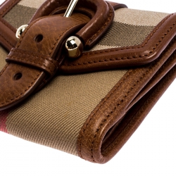 Pre Owned Burberry Brown/Beige Nova Check Canvas and Leather Buckle Compact Wallet