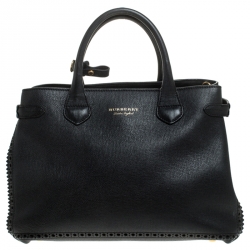 Pre Owned Burberry Black Leather Brogues Banner Fringe Tote