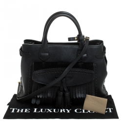 Pre Owned Burberry Black Leather Brogues Banner Fringe Tote