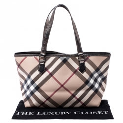 Pre Owned Burberry Beige/Metallic Nova Check PVC and Patent Leather Shopper Tote