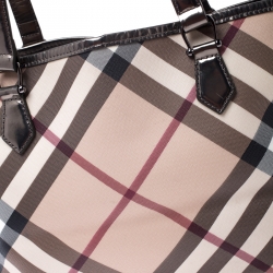 Pre Owned Burberry Beige/Metallic Nova Check PVC and Patent Leather Shopper Tote