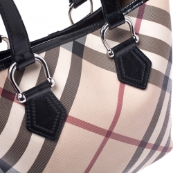 Pre Owned Burberry Beige/Black Nova Check Coated Canvas and Patent Leather Tote