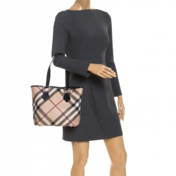 Pre Owned Burberry Beige/Black Nova Check Coated Canvas and Patent Leather Tote