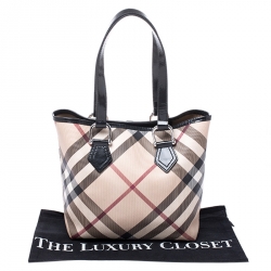 Pre Owned Burberry Beige/Black Nova Check Coated Canvas and Patent Leather Tote