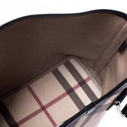 Pre Owned Burberry Beige/Black Nova Check Coated Canvas and Patent Leather Tote