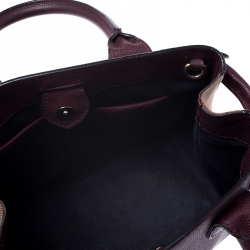 Pre Owned Burberry Burgundy Leather and House Check Fabric Small Banner Tote