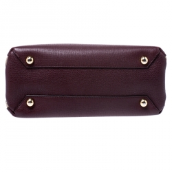 Pre Owned Burberry Burgundy Leather and House Check Fabric Small Banner Tote