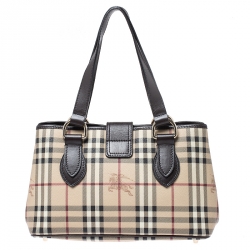 مملوكة مسبقًا Burberry Beige/Dark Brown Haymarket Check Coated Canvas Shoulder Bag