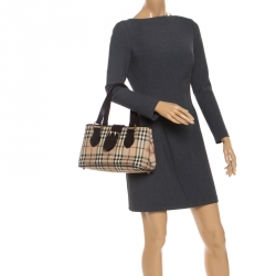 مملوكة مسبقًا Burberry Beige/Dark Brown Haymarket Check Coated Canvas Shoulder Bag