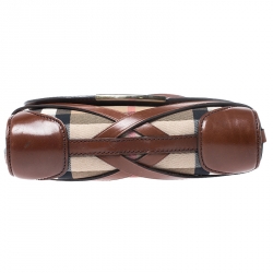 Pre Owned حقيبة كروس بربري أبوت جلد وقماش كاروهات نوفا بيج/ بنية