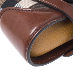 Pre Owned حقيبة كروس بربري أبوت جلد وقماش كاروهات نوفا بيج/ بنية