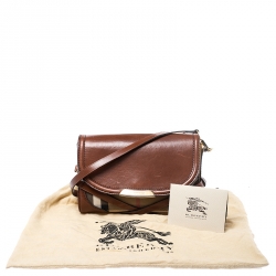 Pre Owned حقيبة كروس بربري أبوت جلد وقماش كاروهات نوفا بيج/ بنية