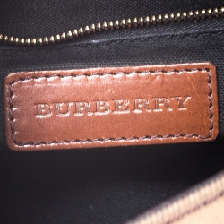 Pre Owned حقيبة كروس بربري أبوت جلد وقماش كاروهات نوفا بيج/ بنية