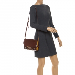 Pre Owned حقيبة كروس بربري أبوت جلد وقماش كاروهات نوفا بيج/ بنية