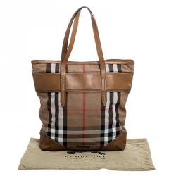 Pre Owned Burberry Beige Canvas and Leather Nova Check Shopper Tote
