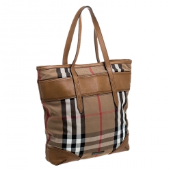 Pre Owned Burberry Beige Canvas and Leather Nova Check Shopper Tote