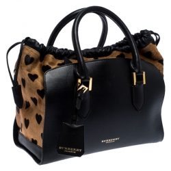 Pre Owned  Burberry Black/Brown Heart Print Leather and Calfhair Dinton Satchel