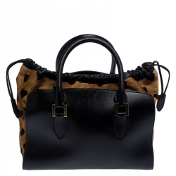Pre Owned  Burberry Black/Brown Heart Print Leather and Calfhair Dinton Satchel