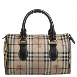 Burberry Beige/Brown Haymarket Check Coated Canvas and Leather Boston Bag