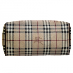 Burberry Beige/Brown Haymarket Check Coated Canvas and Leather Boston Bag
