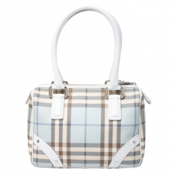 Pre Owned Burberry White/Blue Nova Check PVC Small Chester Boston Bag