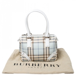 Pre Owned Burberry White/Blue Nova Check PVC Small Chester Boston Bag