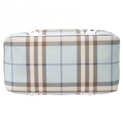 Pre Owned Burberry White/Blue Nova Check PVC Small Chester Boston Bag