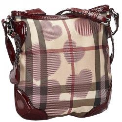 Pre Owned Burberry White/Red Supernova Check Canvas Hearts Crossbody Bag