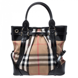 Pre Owned Burberry Black House Check Fabric Bridle Whipstitch Tote