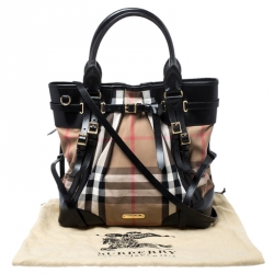 Pre Owned Burberry Black House Check Fabric Bridle Whipstitch Tote