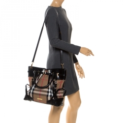 Pre Owned Burberry Black House Check Fabric Bridle Whipstitch Tote