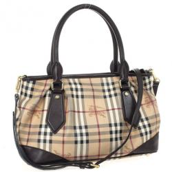 Pre Owned Burberry Haymarket Check Convertible Tote