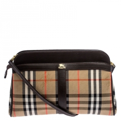 Pre Owned Burberry Beige/Brown Haymarket Check Canvas and Leather Crossbody Bag