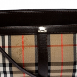 Pre Owned Burberry Beige/Brown Haymarket Check Canvas and Leather Crossbody Bag