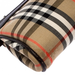 Pre Owned Burberry Beige/Brown Haymarket Check Canvas and Leather Crossbody Bag