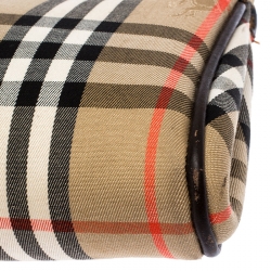 Pre Owned Burberry Beige/Brown Haymarket Check Canvas and Leather Crossbody Bag