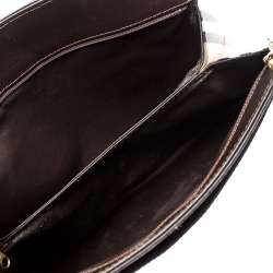 Pre Owned Burberry Beige/Brown Haymarket Check Canvas and Leather Crossbody Bag